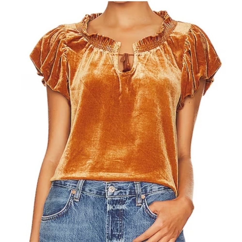 NWT Free People Terese Velvet Blouse in Pumpkin Pie